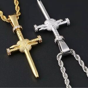 Gold and White Gold Plated Cross Pendant Necklace